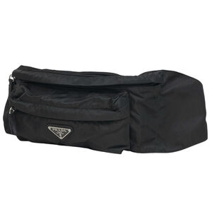 Prada logo plate waist bag, pouch, body bag in Tessuto nylon, black (VA0252),...